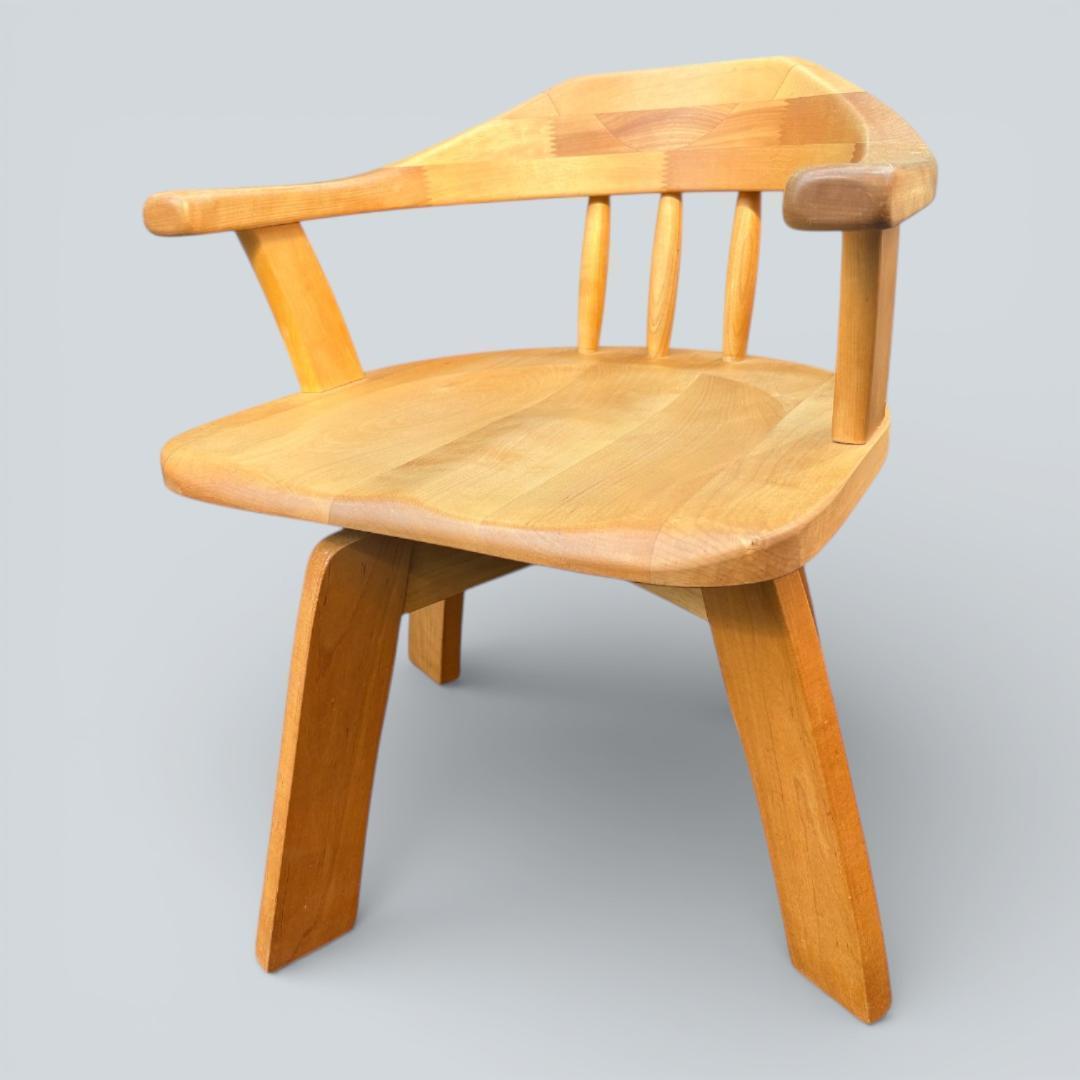 大川家具 回転ダイニングチェア 肘付 幅58cm 天然木 送料込②