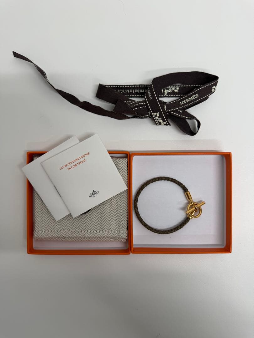 HERMES ブラウンレザーブレスレット