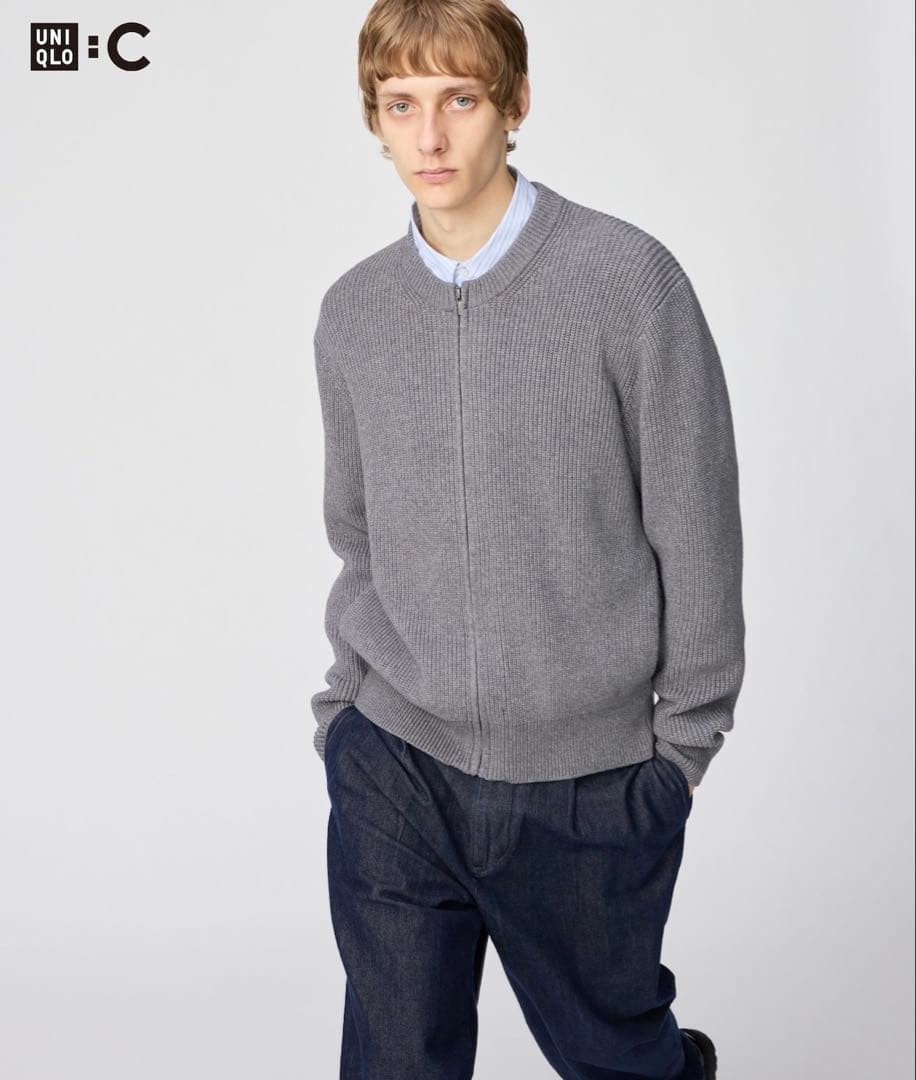 ユニクロC　クルーネックフルジップカーディガン　グレー　Sサイズ　UNIQLOC