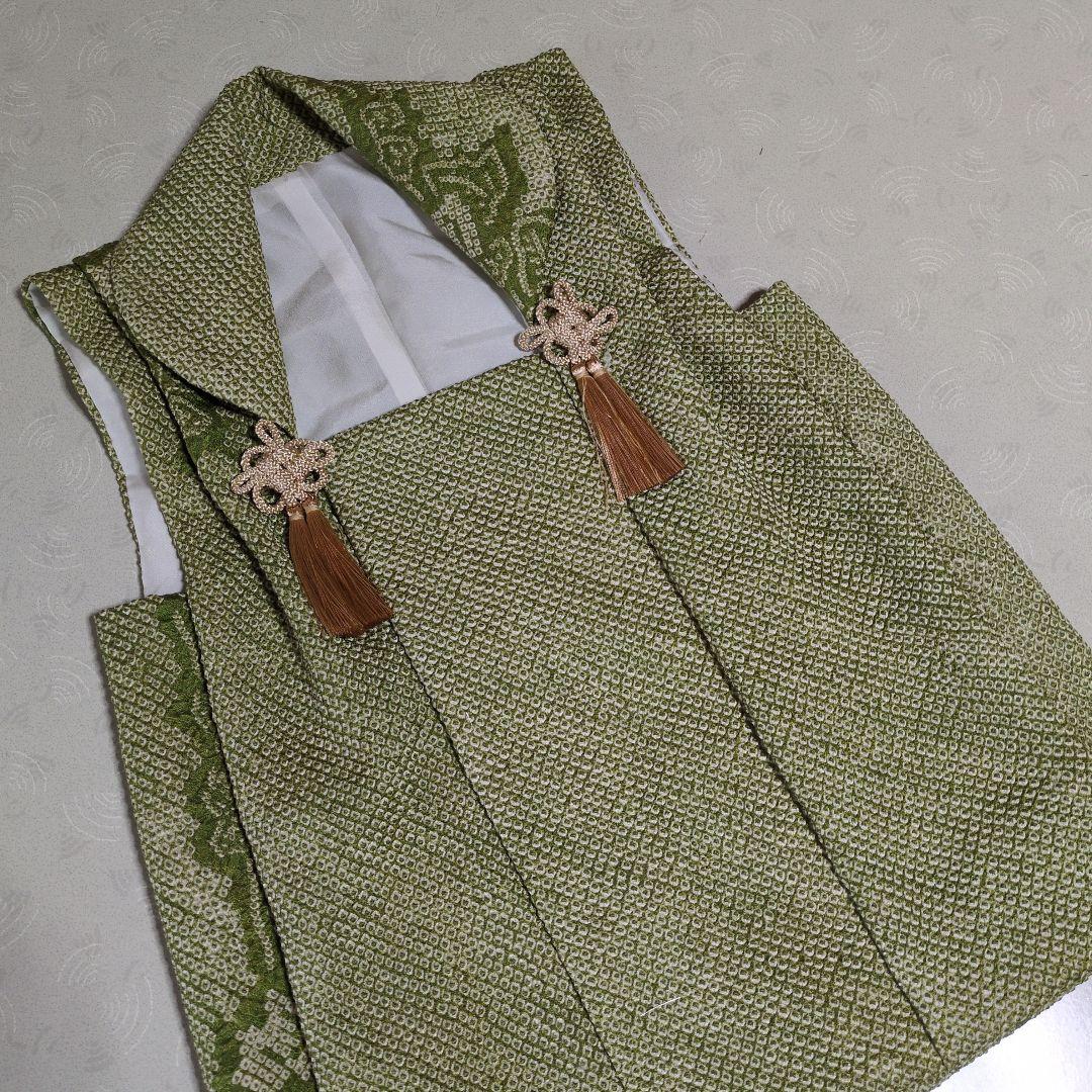 七五三３歳正絹総絞り手縫いの被布(抹茶色の柄入り）