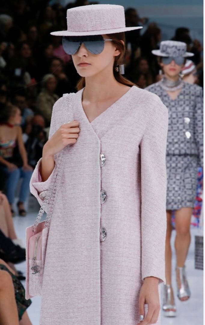 ピンク ツイード Vネック チェスター　シャネルコート　34