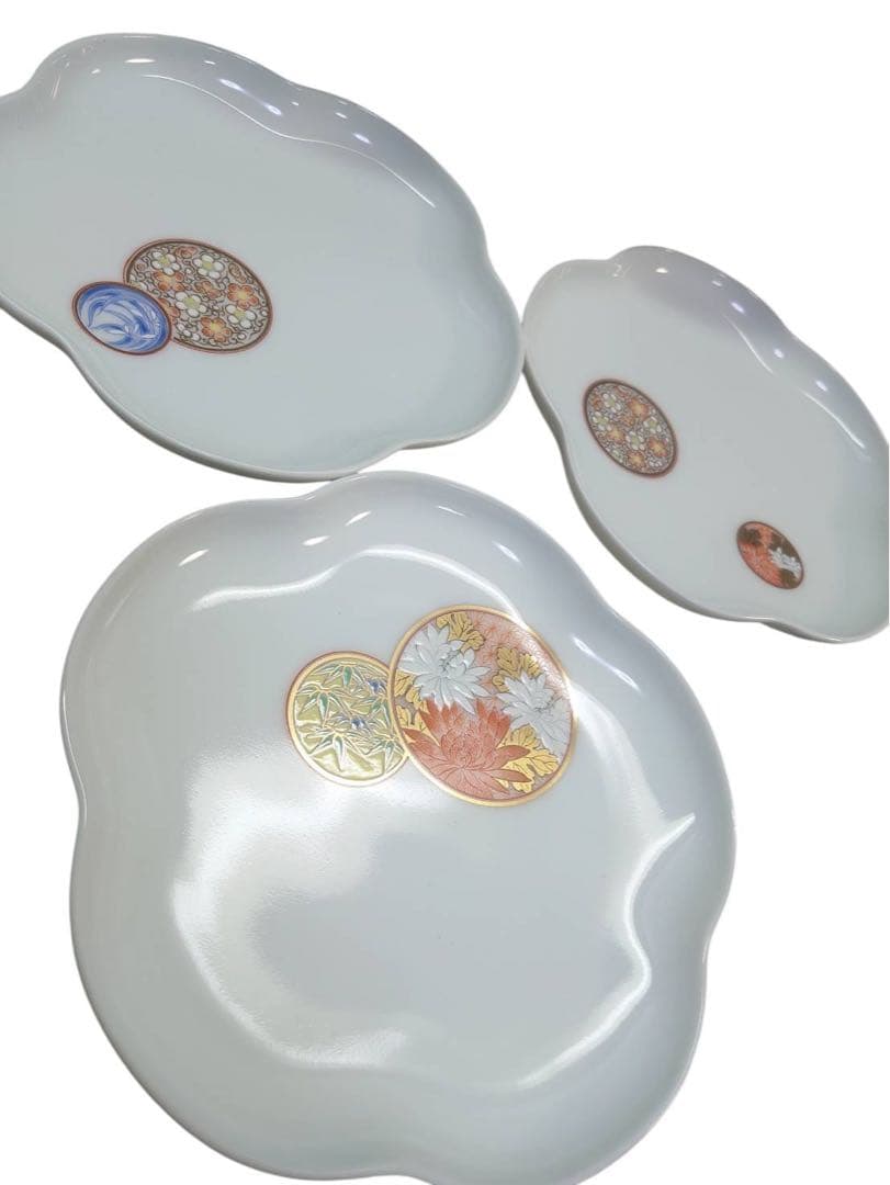 未使用　希少　深川製磁　寿赤絵梅型銘々皿揃 5枚セット