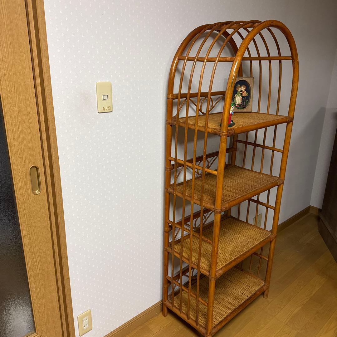 【状態良好 ❗️】昭和レトロ ラタン 藤 アーチ型4段ラック／収納棚