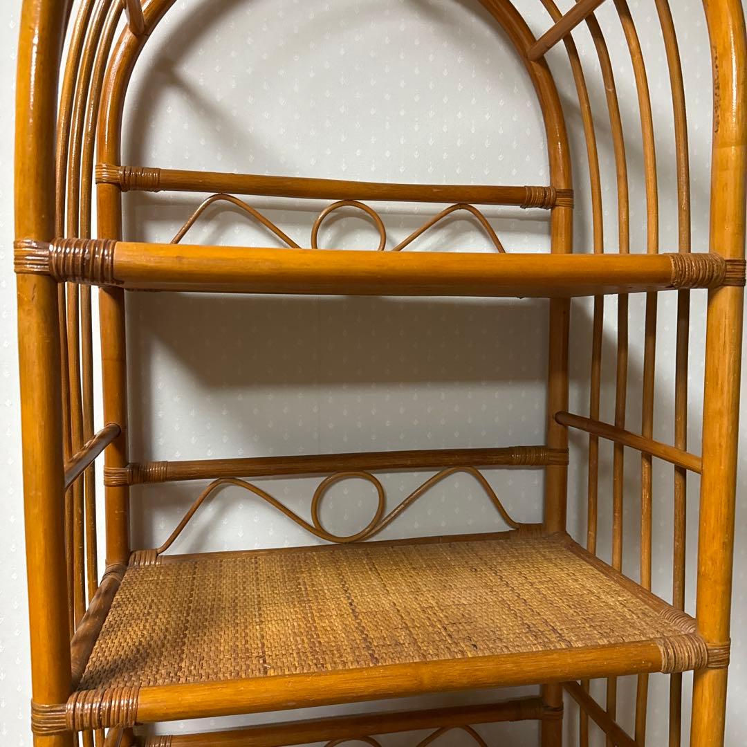 【状態良好 ❗️】昭和レトロ ラタン 藤 アーチ型4段ラック／収納棚