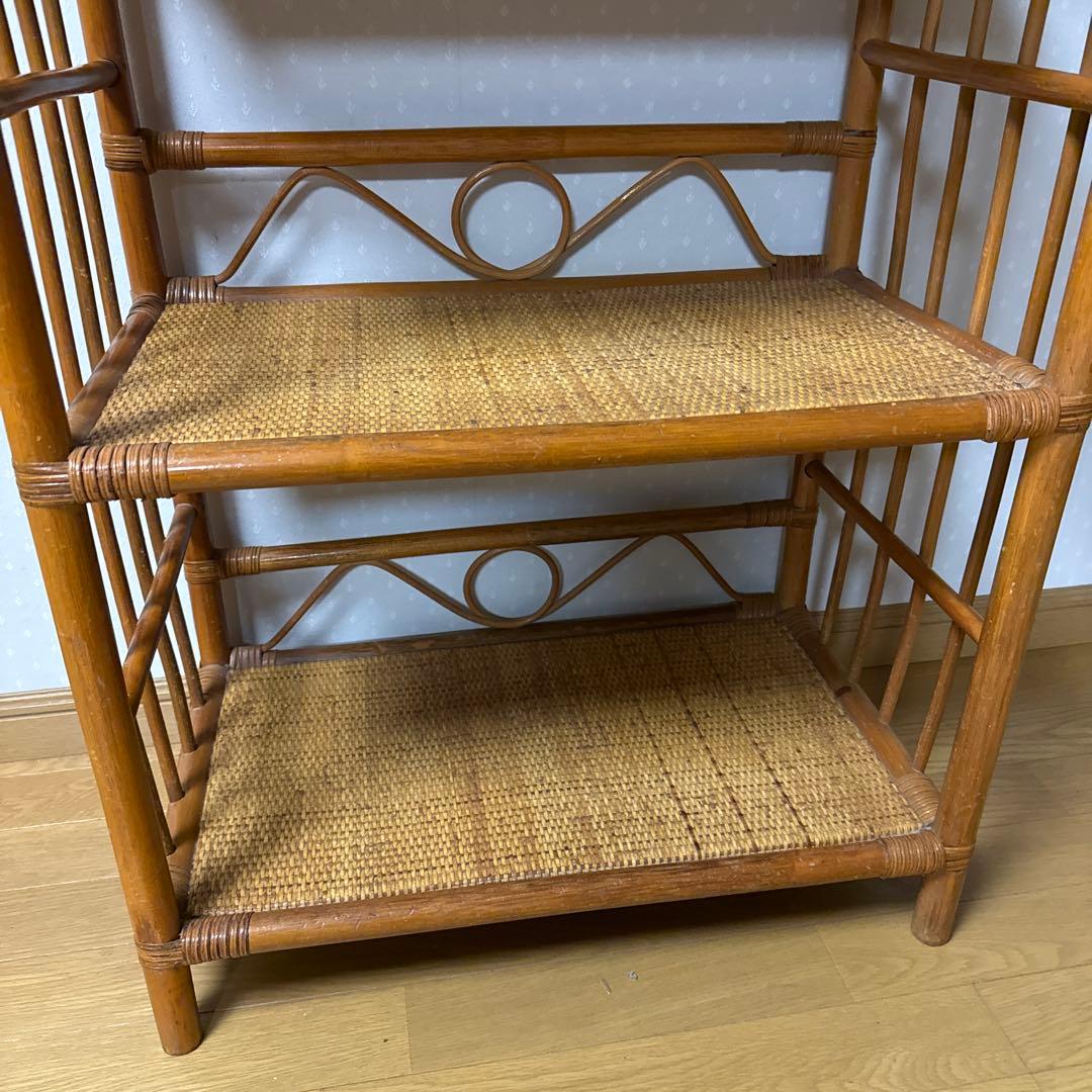 【状態良好 ❗️】昭和レトロ ラタン 藤 アーチ型4段ラック／収納棚