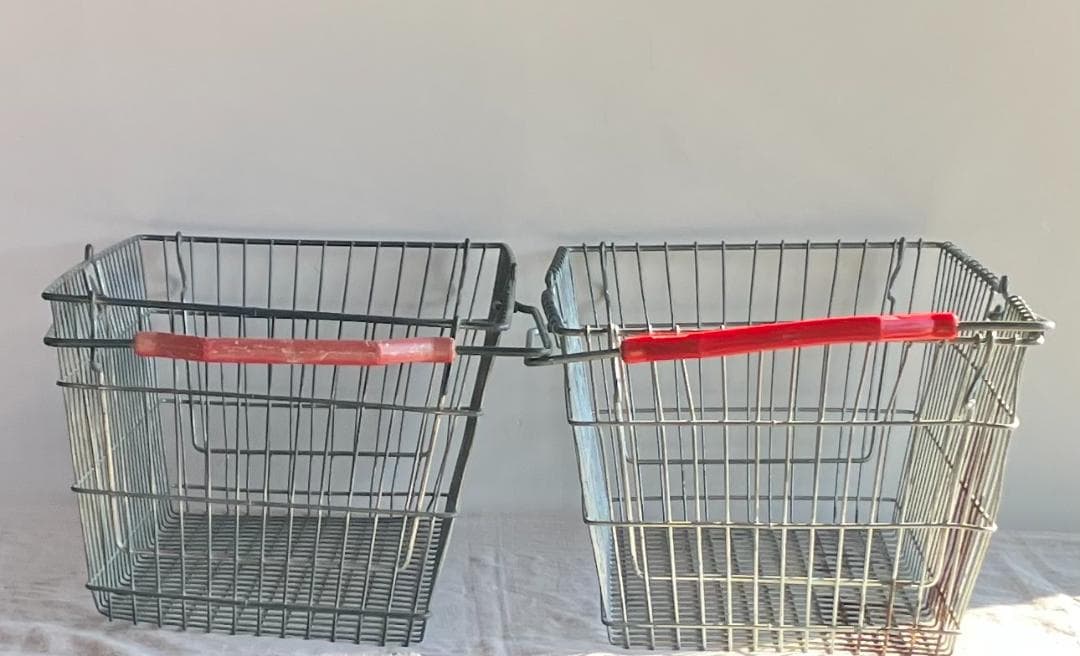 ドイツ ワイヤバスケット 2P　ショッピングかご ドイツヴィンテージ