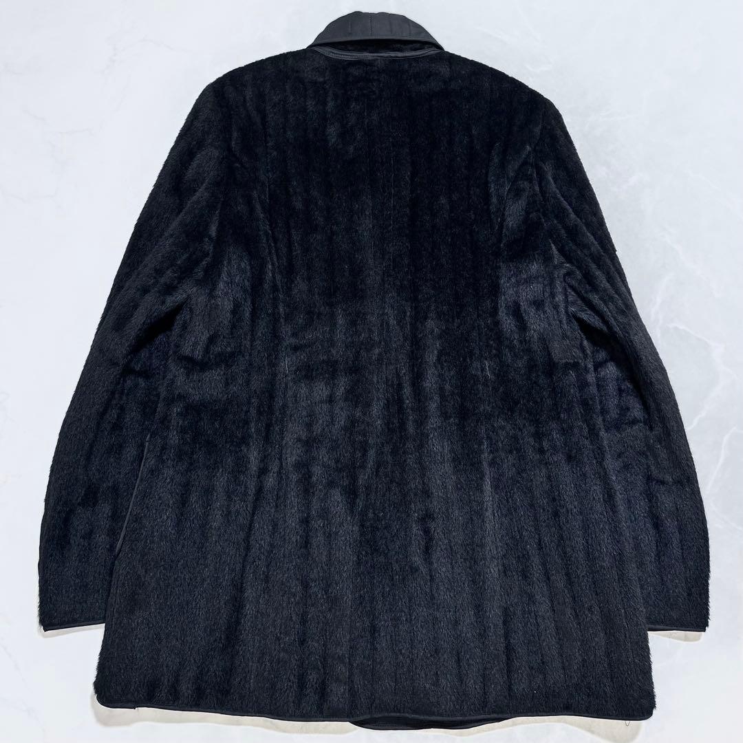 4XL相当✨MaxMara アルパカウール シャギーハーフコート 白タグ 黒48