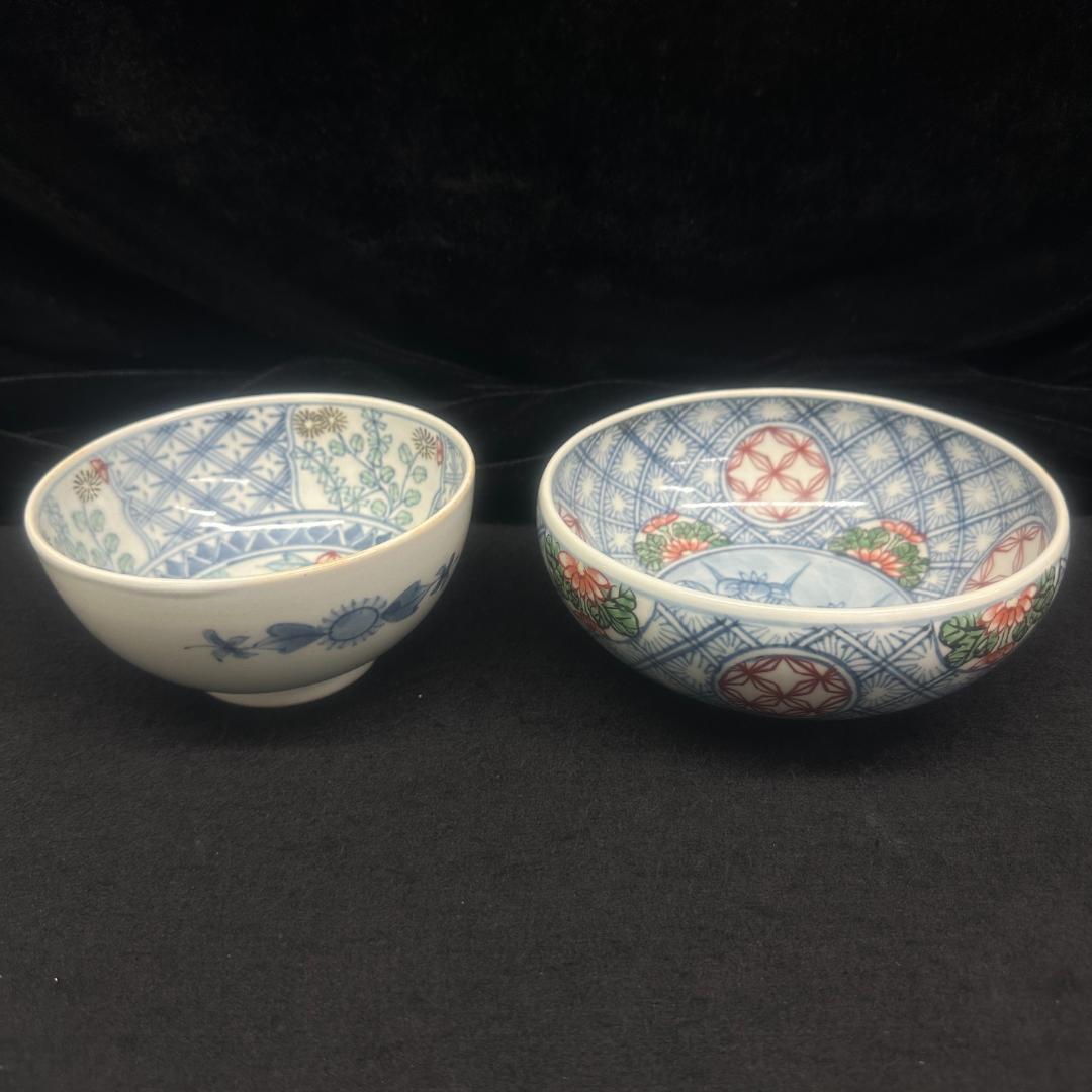 佐藤走波 染錦草花文 丸鉢1個　碗1個
