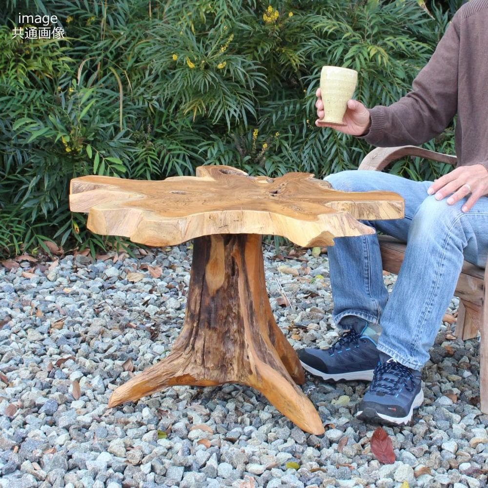 在庫処分 １点もの 木製 テーブル チーク材 天然木 一枚板 切り株 根 B-5