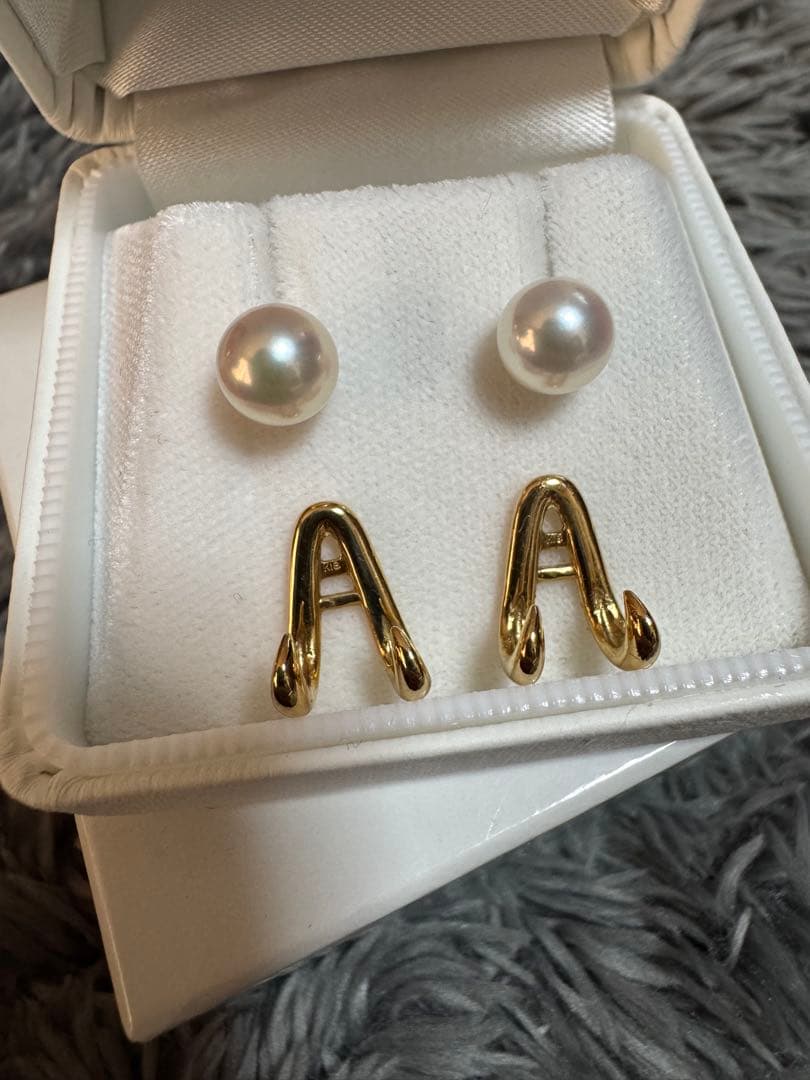 試着のみ！あこやパールピアス あこや真珠 花珠 K18 18金