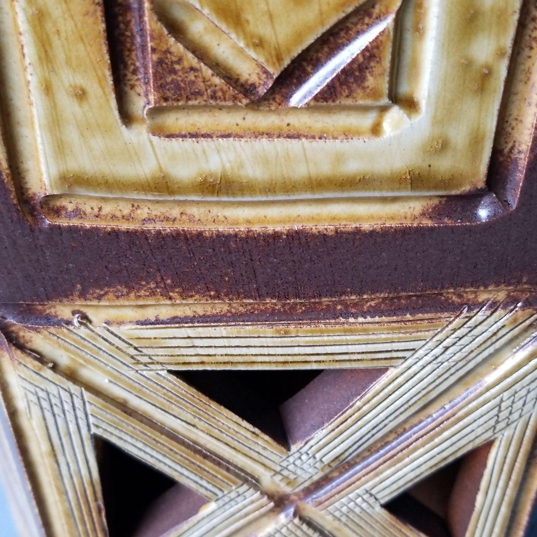 お値下げしました⤵信楽焼傘立て  六角茶彫 高さ４８cm