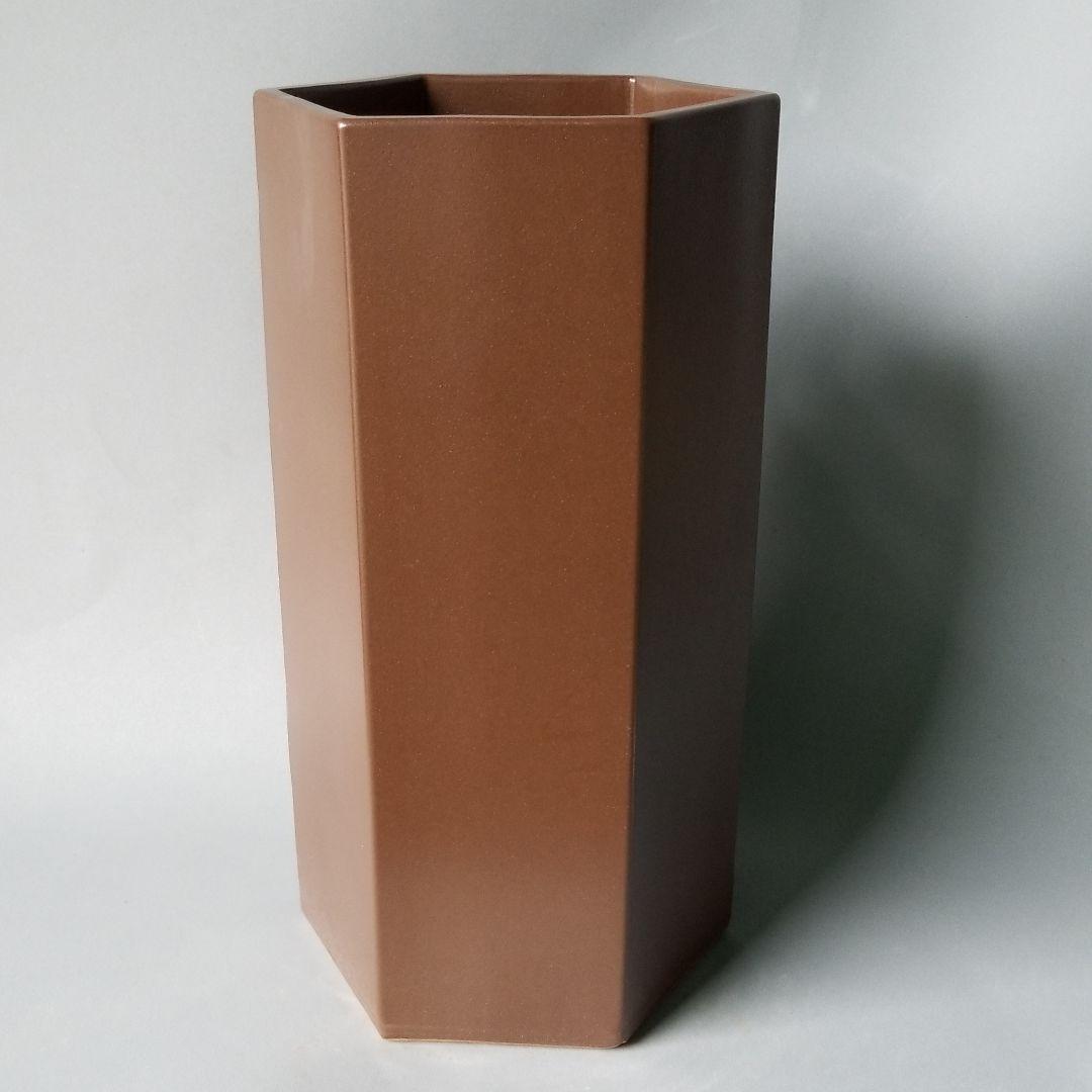 お値下げしました⤵信楽焼傘立て  六角茶彫 高さ４８cm