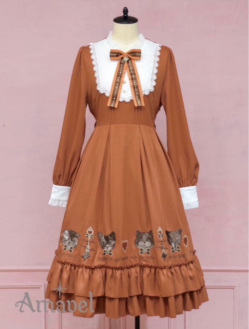 Amavel Chocolat Chat Delici ワンピース オレンジ