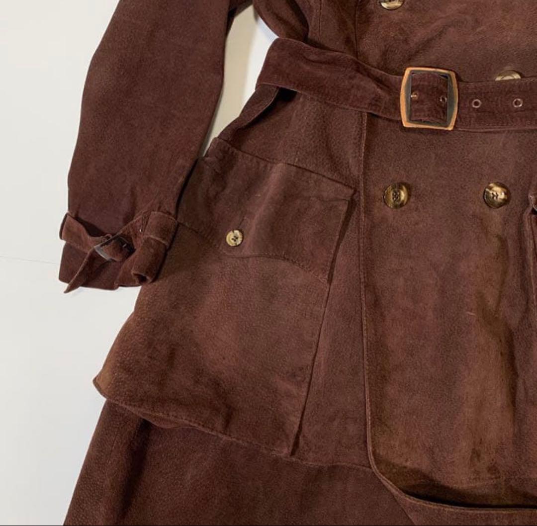 希少 ピエールカルダン レザートレンチ コートパッチワーク ブラウン モード