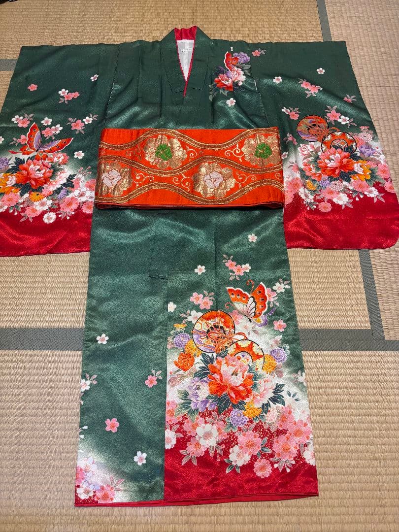 七五三　女児着物襦袢帯3点セット　緑