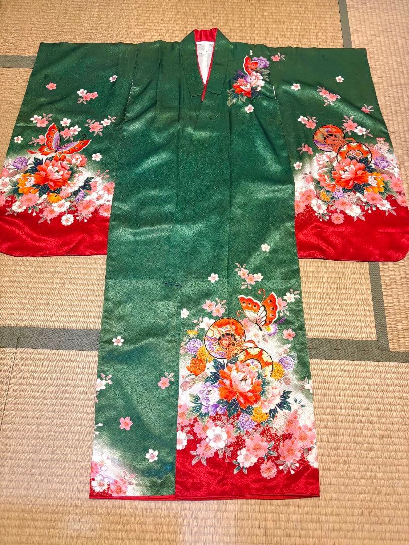 七五三　女児着物襦袢帯3点セット　緑