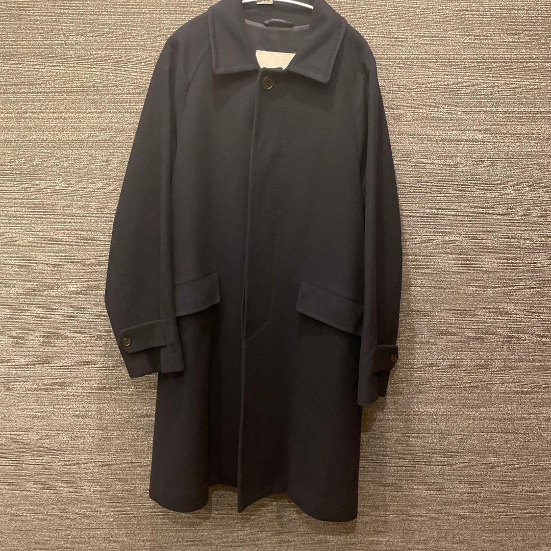 Macintosh ネイビー ウールステンカラーコート ウエストベルト付き