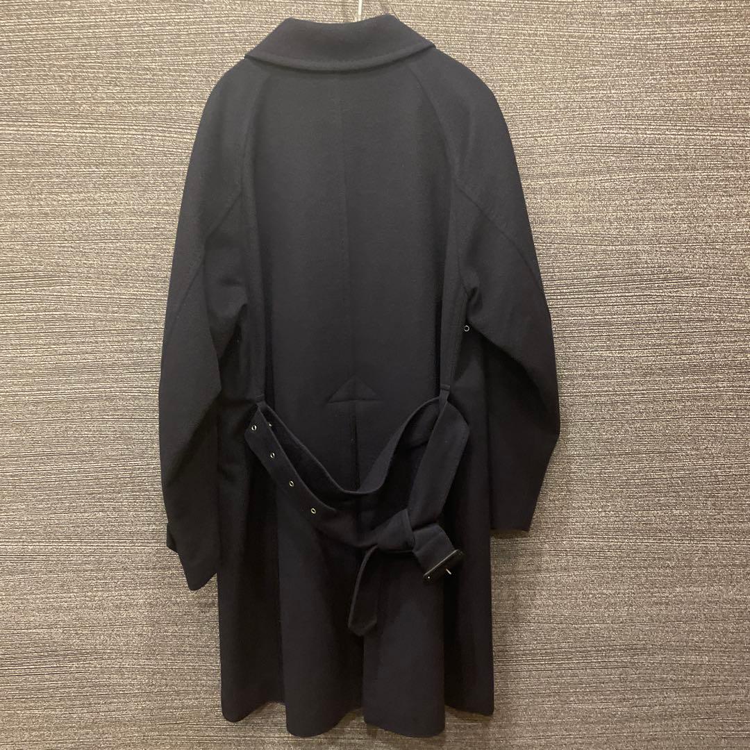 Macintosh ネイビー ウールステンカラーコート ウエストベルト付き