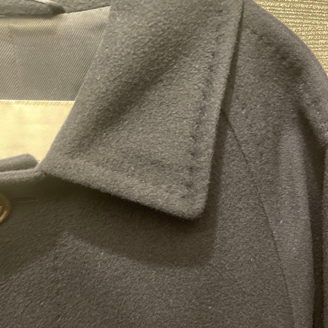 Macintosh ネイビー ウールステンカラーコート ウエストベルト付き