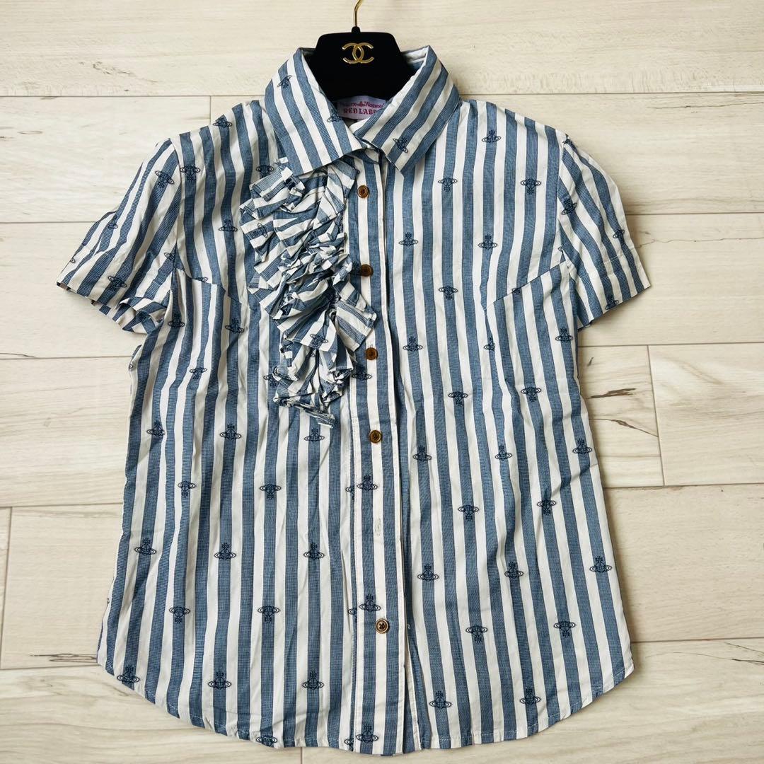 ヴィヴィアンウエストウッド　 ストライプ　オーブロゴ　ブラウス　フリル