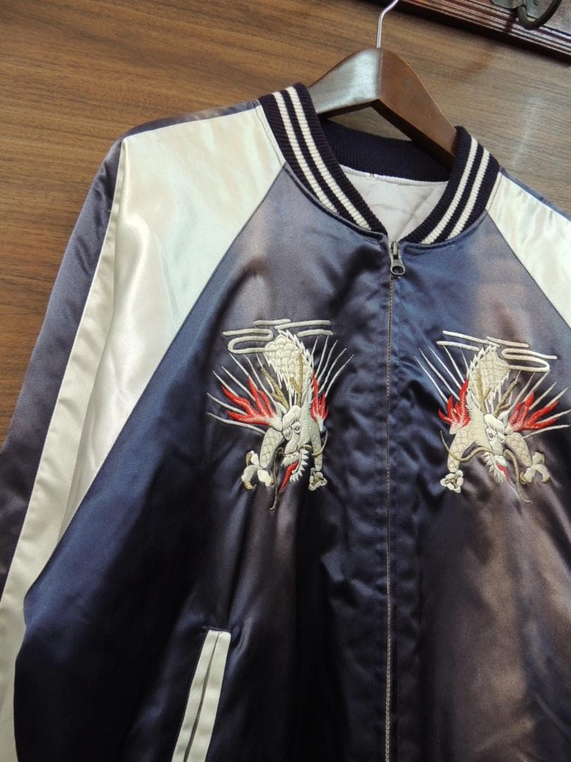 プリンス商会 VINTAGE フェード カスタム 茄子紺 龍柄 スカジャン M