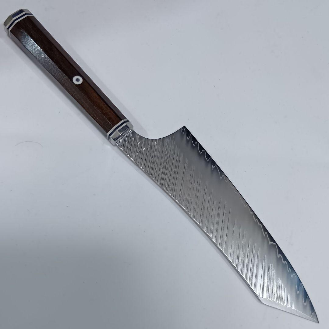 鬼反り切付型 V金10号 9層ダマスカス鋼 牛刀 包丁 22cm 黒檀八角柄