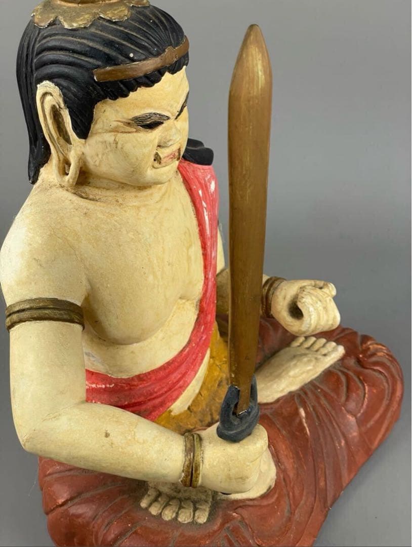 時代物 木彫彩色 不動明王坐像 木製 骨董品 古美術品 置物 東洋彫刻