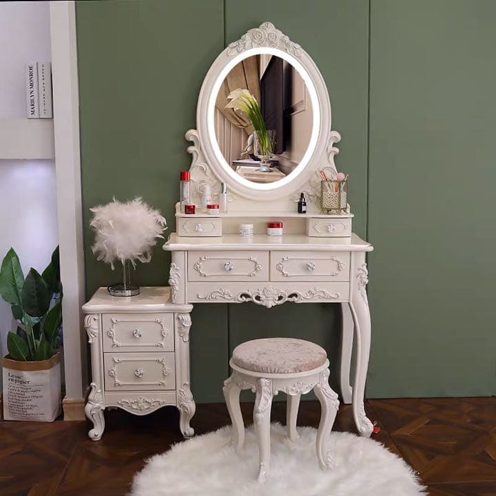 オシャレドレッサー　調節可LEDミラースツール　ゴールド