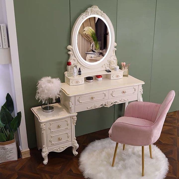 オシャレドレッサー　調節可LEDミラースツール　ゴールド