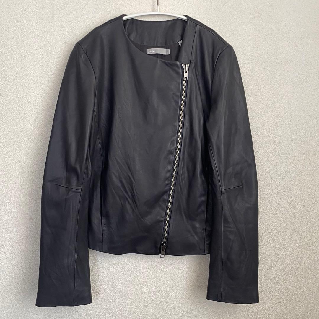 VINCE ノーカラー ラムレザー 黒ジャケット M