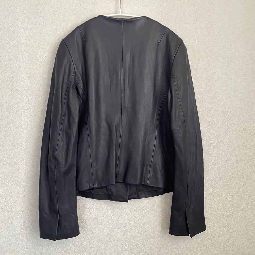 VINCE ノーカラー ラムレザー 黒ジャケット M