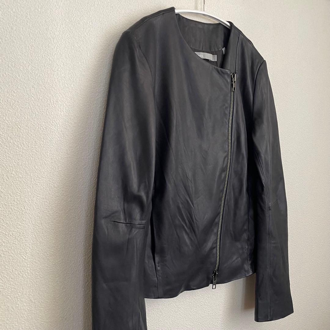 VINCE ノーカラー ラムレザー 黒ジャケット M