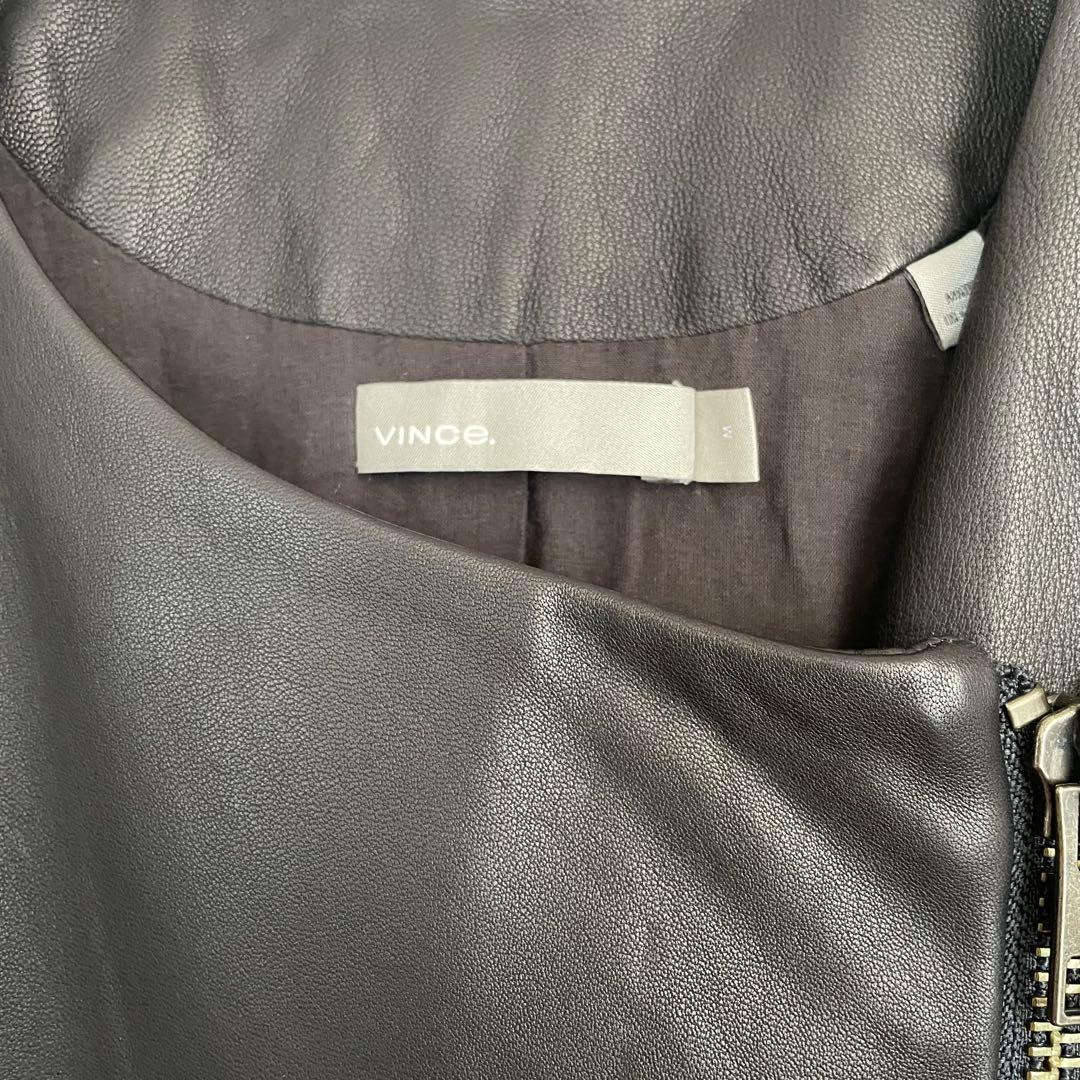 VINCE ノーカラー ラムレザー 黒ジャケット M