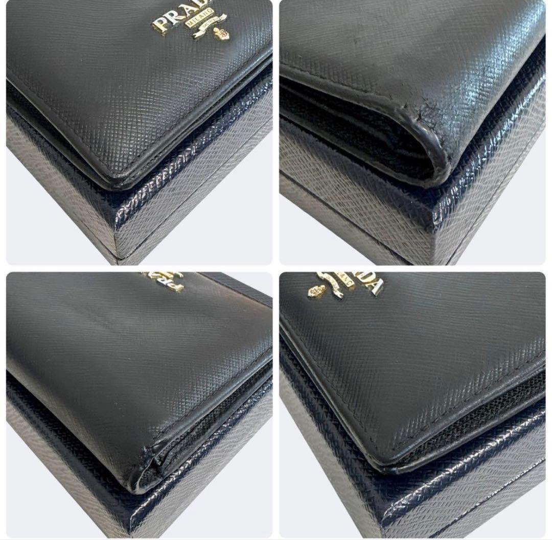 極美品✨PRADA プラダ 二つ折り財布 サフィアーノ ブラック 黒