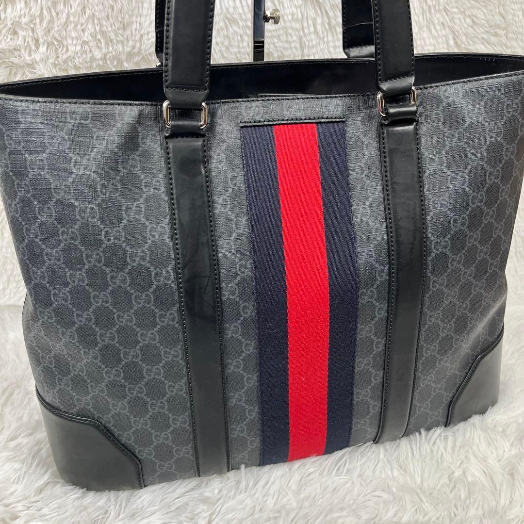 GUCCI GGスプリーム　シェリーライン　トートバッグ　肩掛け　ブラック