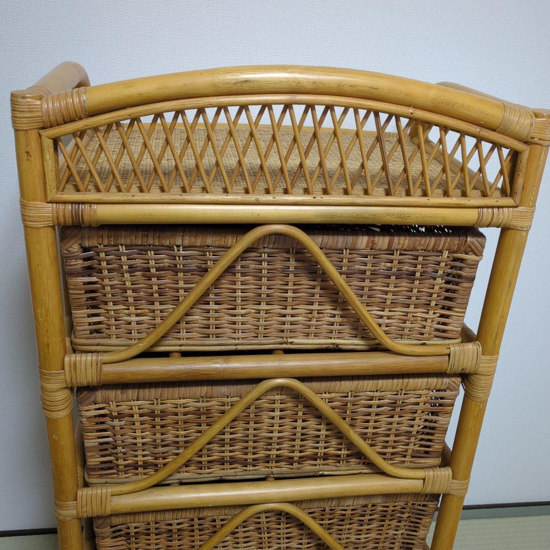 ヴィンテージ、昭和レトロラタン4段チェスト 、ナチュラル アジアン家具 、籘家具