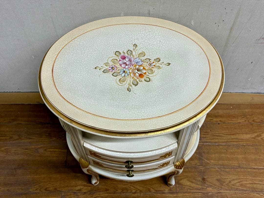 管386☆イタリア製☆ロココ調☆姫系☆ヒビ加工☆サイドテーブル☆コンソール