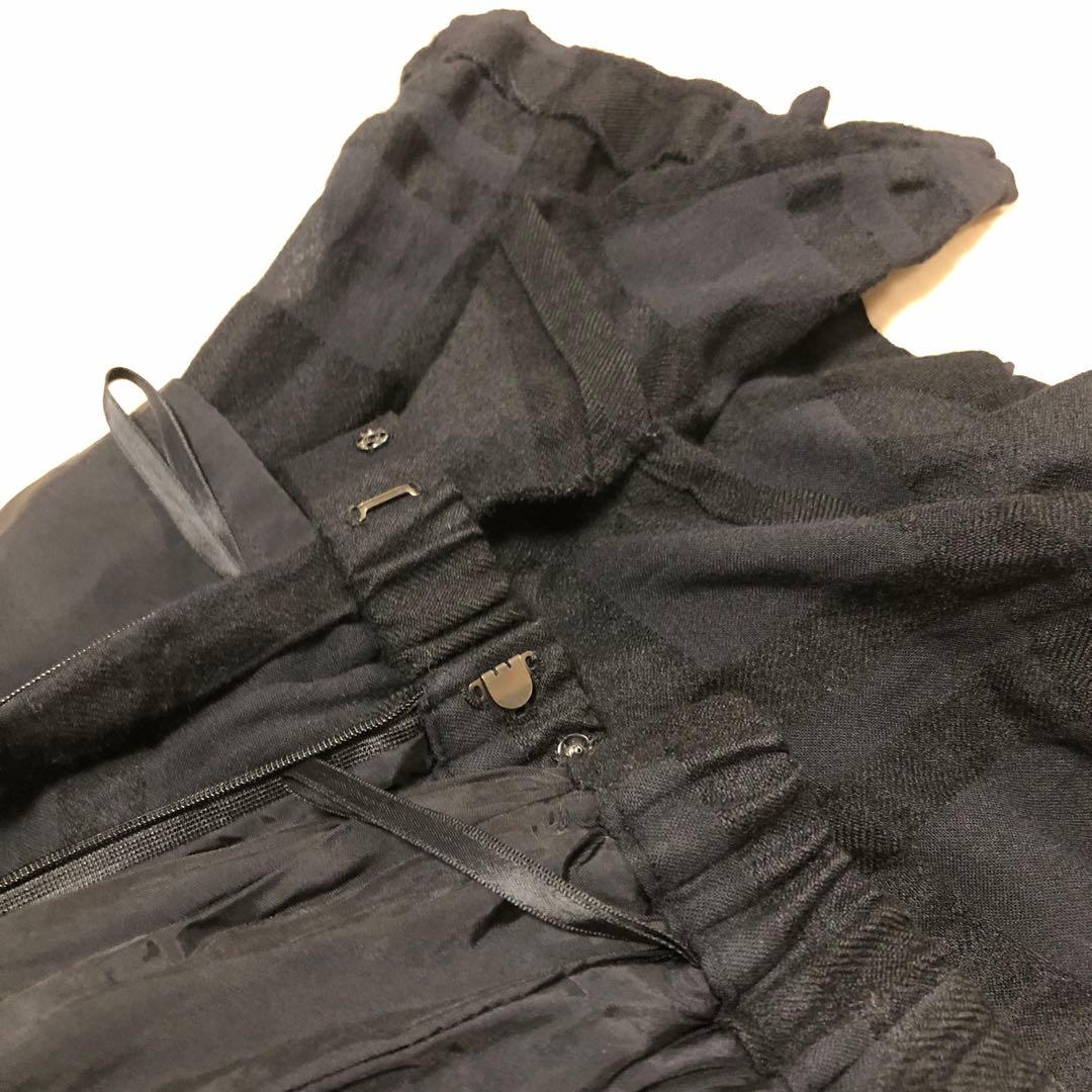 慈雨　ジウ　ブラック　黒　チェック柄 ロングスカート　変形