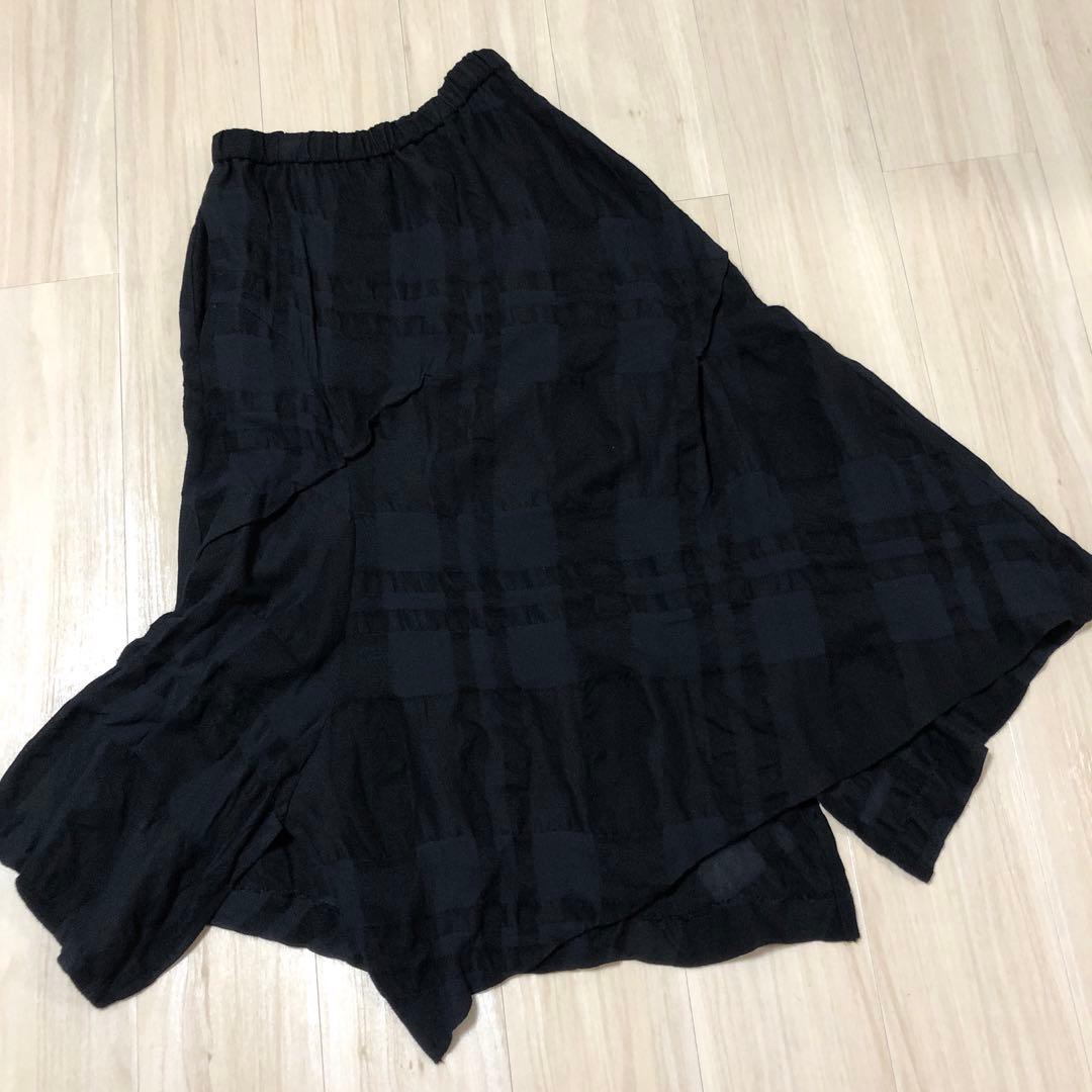 慈雨　ジウ　ブラック　黒　チェック柄 ロングスカート　変形