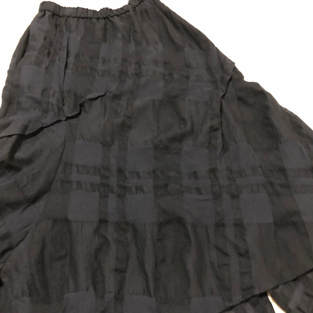 慈雨　ジウ　ブラック　黒　チェック柄 ロングスカート　変形