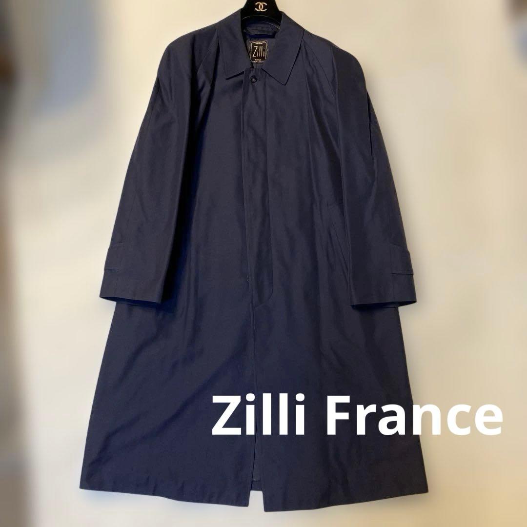 Zilli France ジリー　超高級　極上シルクネイビーステンカラーコート