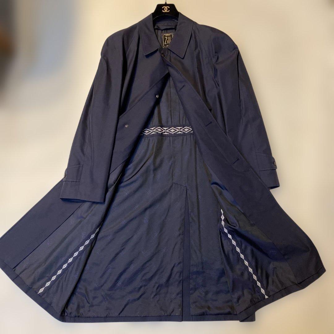 Zilli France ジリー　超高級　極上シルクネイビーステンカラーコート