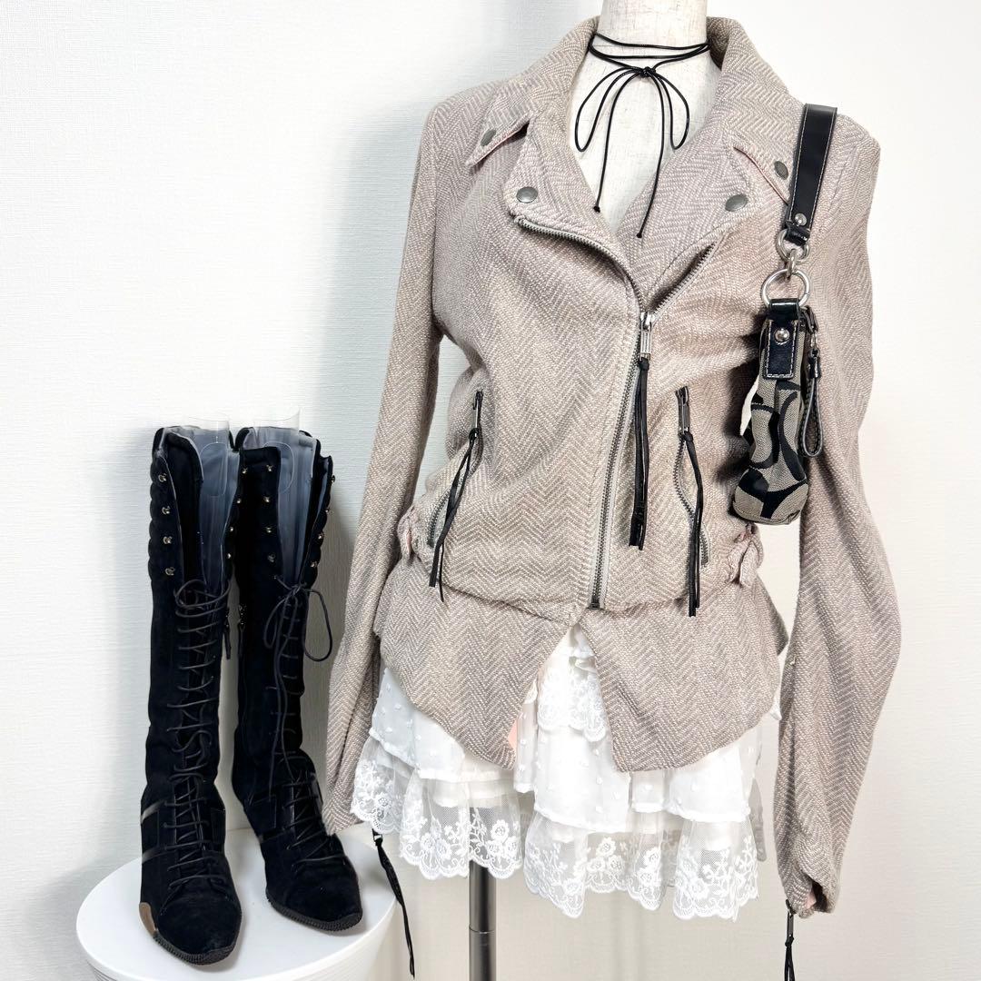 y2k❤️ 00s DIESEL ヘリンボーン コットン ライダースジャケット