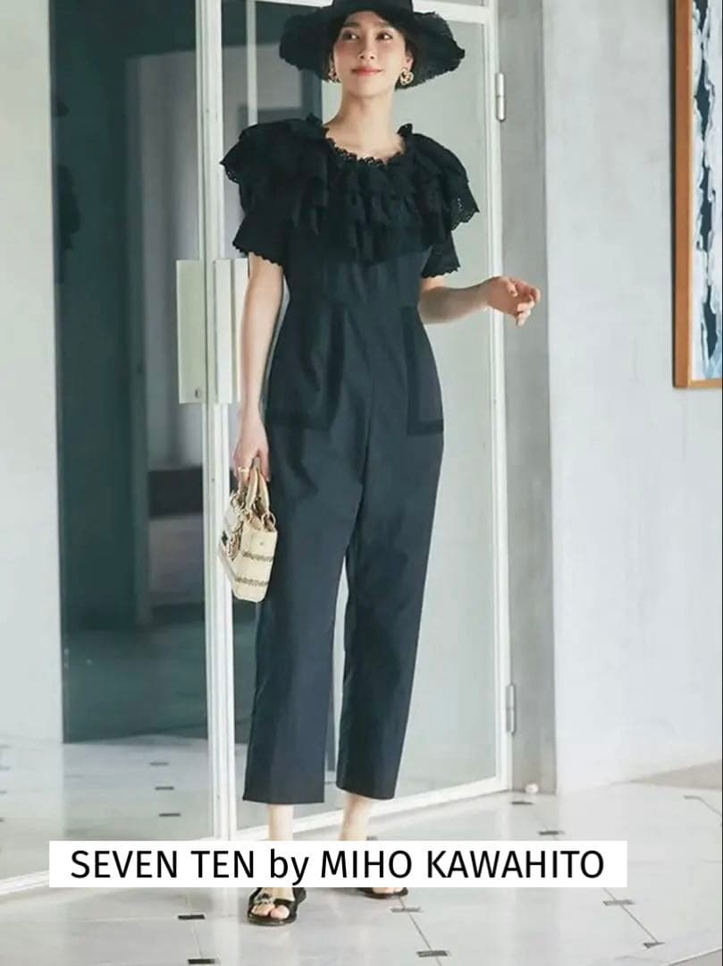 seventenbymihokawahitoフリル付きブラックオールインワンM