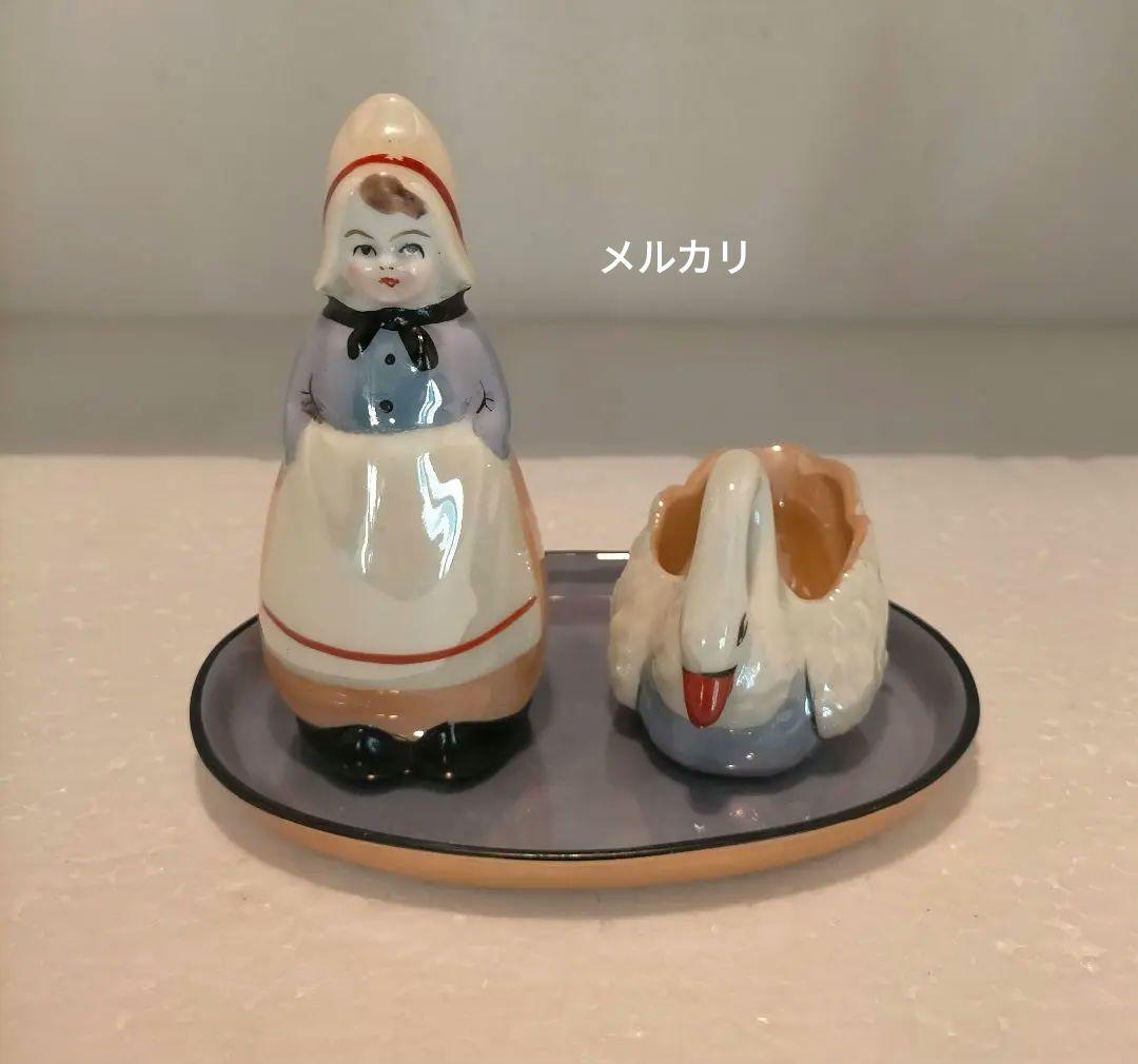 オールドノリタケ　ラスター彩　オランダ少女とスワン