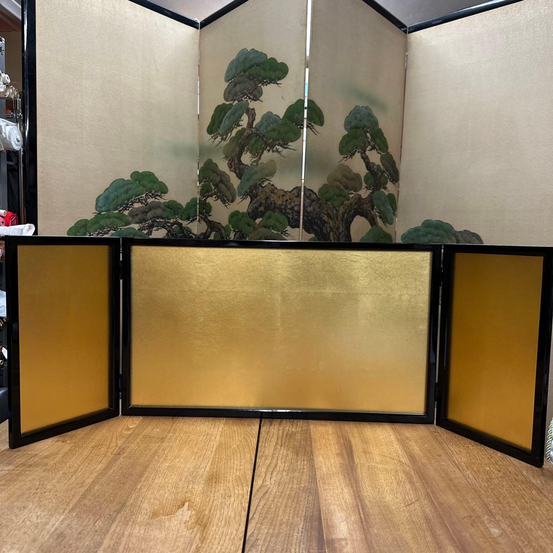 新品 本金箔三つ折り屏風 箱付