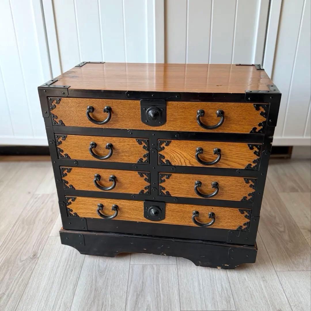 時代箪笥 小箪笥 和箪笥 昭和レトロ 引き出し4段 台車付き アンティーク