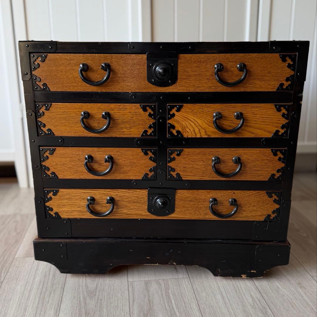 時代箪笥 小箪笥 和箪笥 昭和レトロ 引き出し4段 台車付き アンティーク