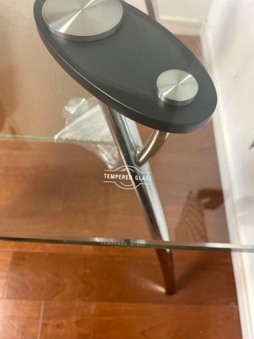 ミッドセンチュリー スクエア ガラステーブル 2段 TEMPERED GLASS