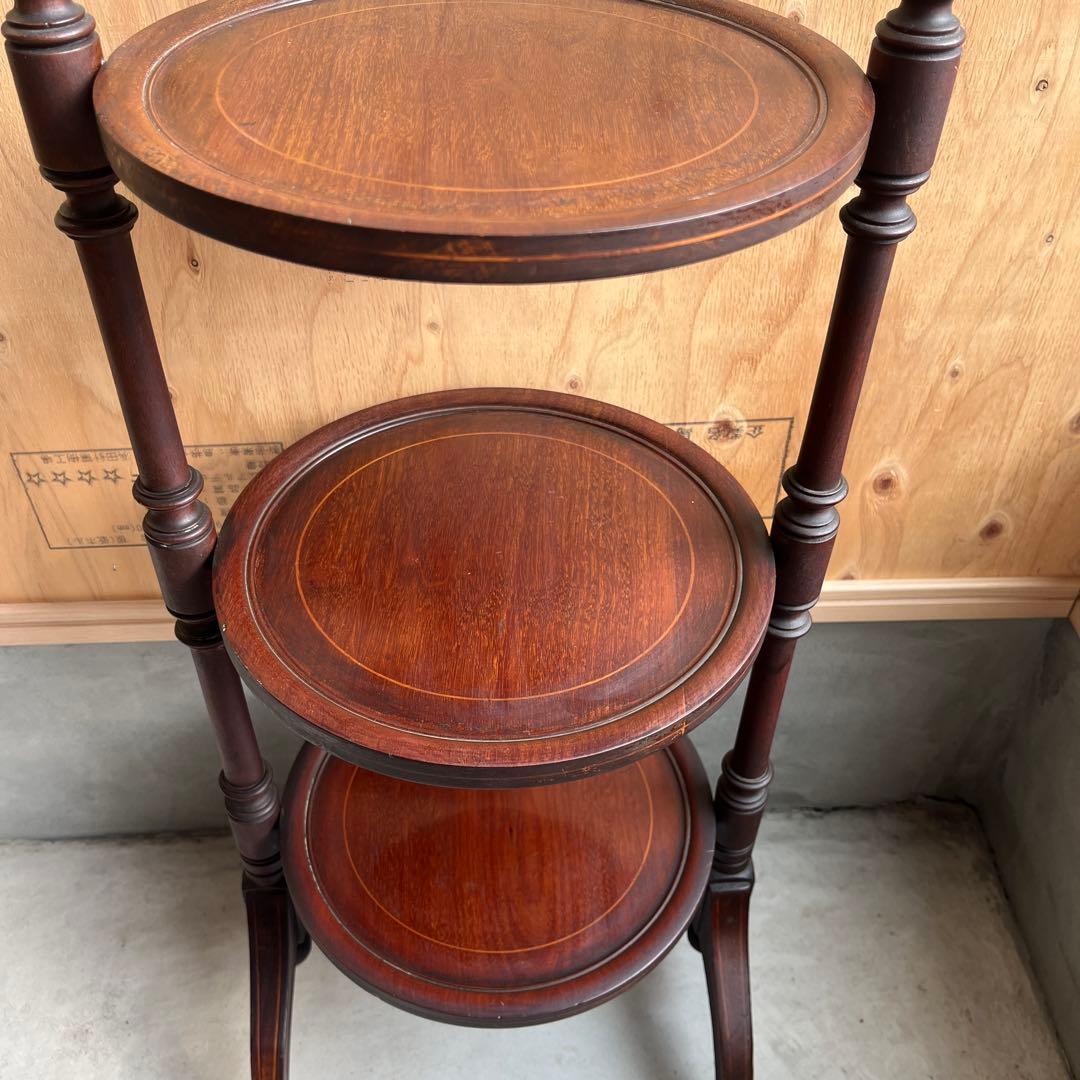 ケーキスタンド アンティーク イギリス 木製 三段 インレイ アフタヌーンティー